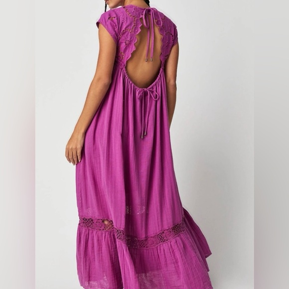 (NWOT) Free People Cutwork Tee Maxi Dress In Summer Bloom Orchid Size Small - Picture 2 of 11